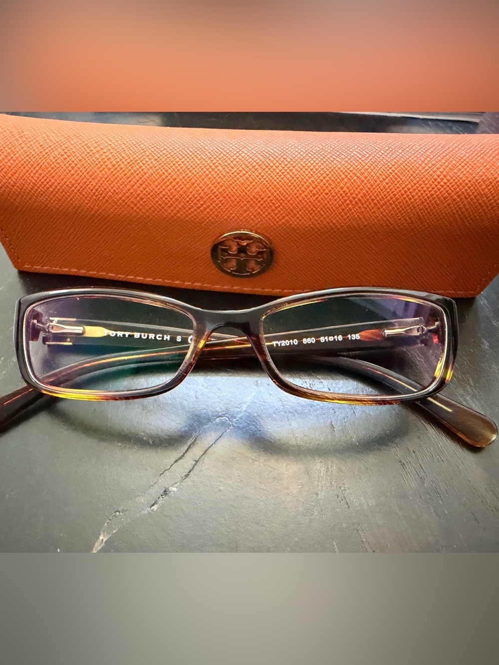 Tory Burch Tortoiseshell Rectangular reading Glasses with Case